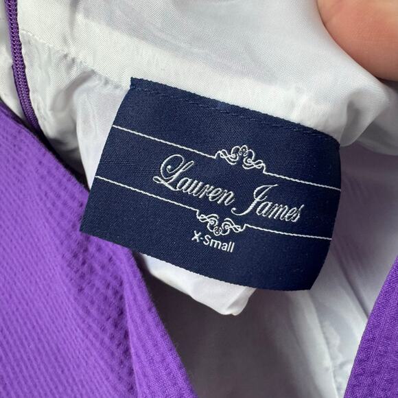 NWT Lauren James Livingston Purple Dress Sz XS TCU Seersucker Preppy Back Bow - Picture 8 of 13